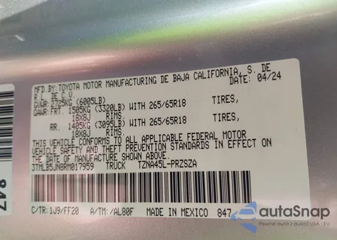 2024 Toyota Tacoma Sr5 4Wd из США, поврежденный, VIN 3TMLB5JN8RM017959